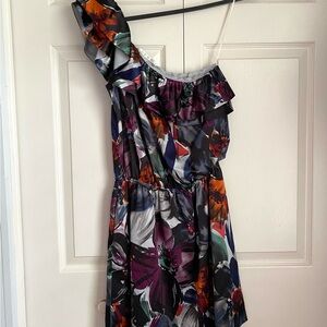 LC Lauren Conrad Orange Ruched One Shoulder Sundress